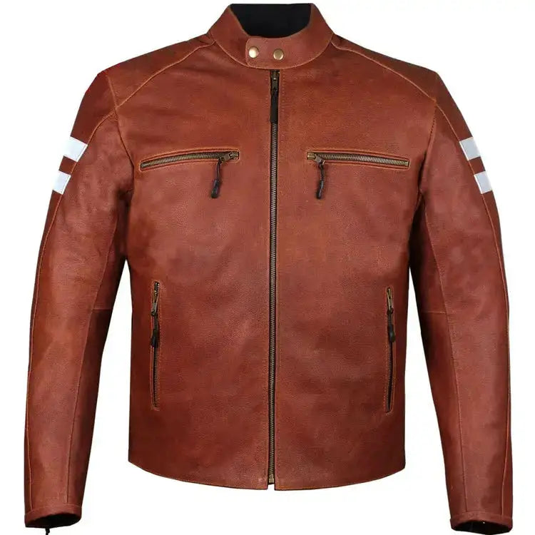 Men's Red Leather Motorcycle Biker Jacket